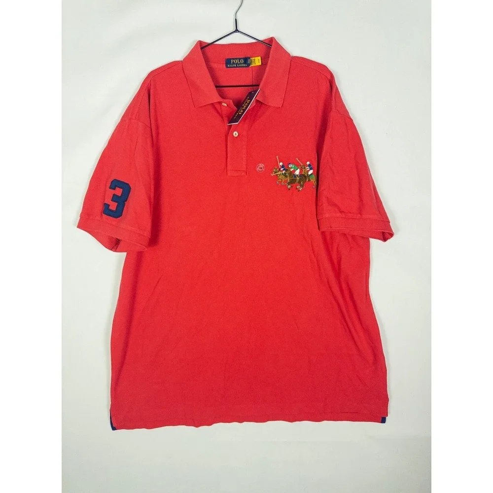 Polo Ralph Lauren Red Triple Pony Polo Shirt #3 Big Pony Cotton NWT Mens 1XB
